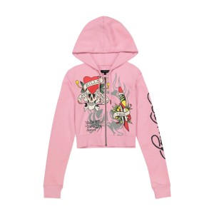 Ed Hardy Tiger Dagger Zip Front Hoodie Kadın Kapşonlu Bubblegum | 09357-ALPH