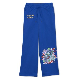 Ed Hardy Tiger Lotus Flare Sweatpants Kadın Pantolon Koyu Mavi | 70895-XSQW