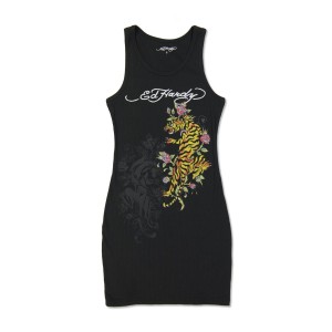 Ed Hardy Tiger Rib Tank Dress Kadın Elbise Siyah | 05362-WRMJ