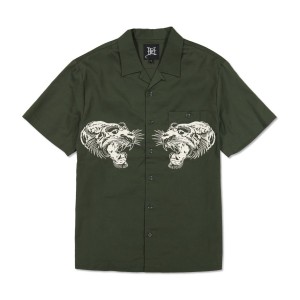 Ed Hardy Tiger Twill Erkek Gömlek Zeytin Yeşili | 31097-CIAQ