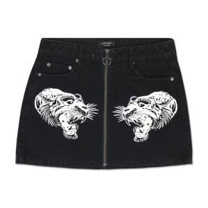 Ed Hardy Tigers Zipper Front Mini Denim Skirt Kadın Pantolon Siyah Açık Mavi | 12647-BJCP